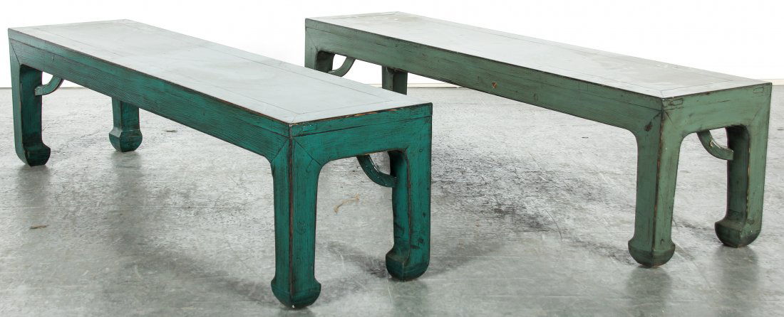 2 Modern Chinese Blue/Green Lacquer Benches (1 of 3)