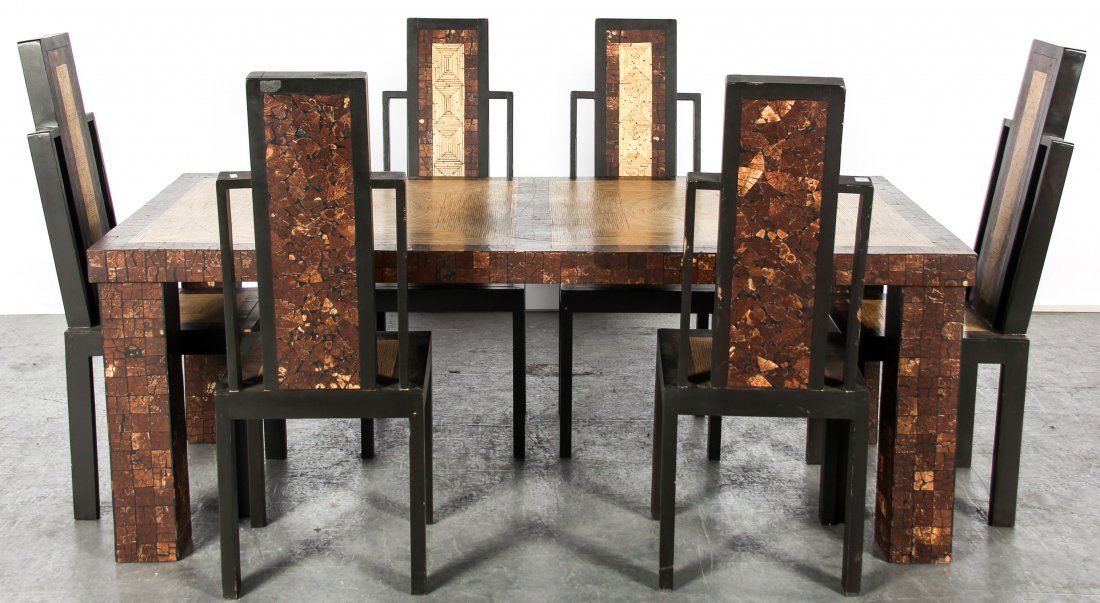 Modern Suite of Table and Six Inlaid Chairs (1 of 8)