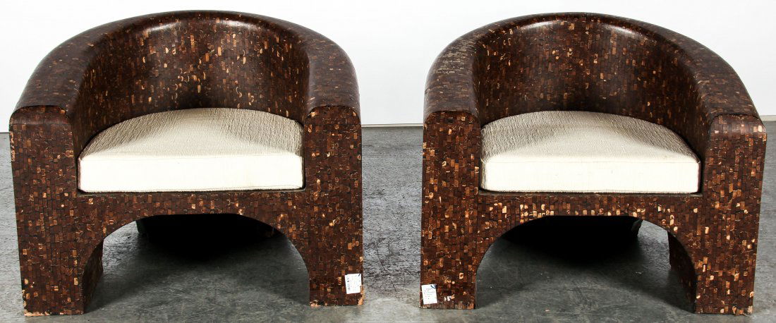 Pair of Modern Asian Inlaid Wood Chairs (1 of 3)