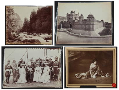 Samuel Bourne (1834-1912) and Others, 4 Images of India: Samuel Bourne (1834-1912) and Others, 4 Images of India, including 1) Samuel Bourne's Cascade on Scinde River, C. 1866. Albumen print. 9.5" x 11.25", 24 x 29 cm (sheet). Signed and titled in negative