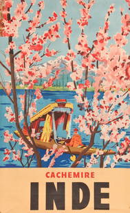 Govt. India Cachmere Inde Travel Poster, Circa 1927: Poster: "Cachemire. Inde" Lithograph on paper, c.1927. Produced by the Directorate of Advertising & Visual Publicity, Minister of Information & Broadcasting, Government of India. Size: 39.25" x