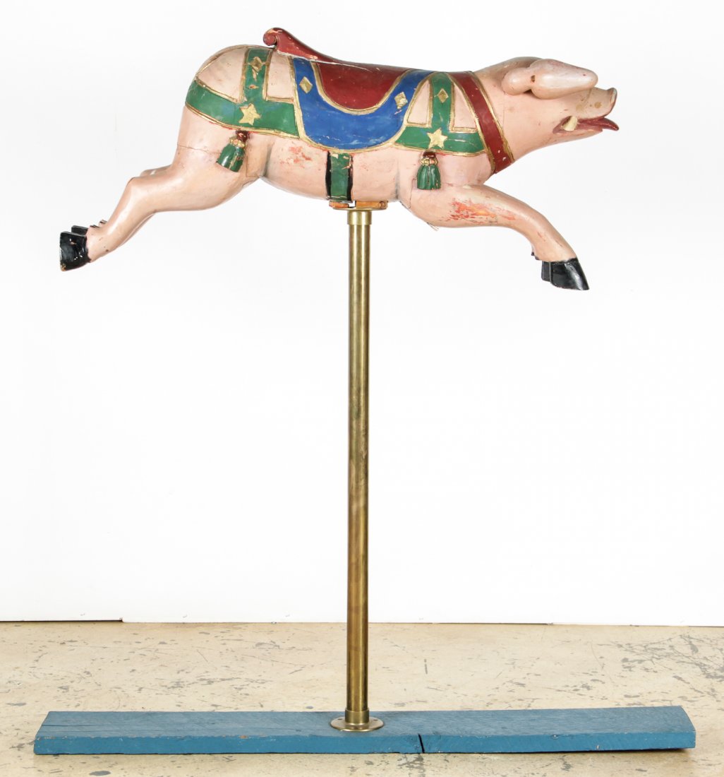 Antique Carved Wood Carousel Pig (1 of 6)