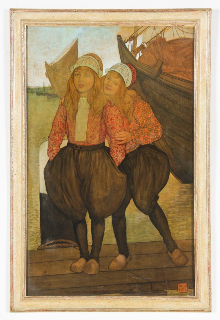 Nico Jungmann (Dutch, 1872-1935) "Dutch Girls" (1 of 3)