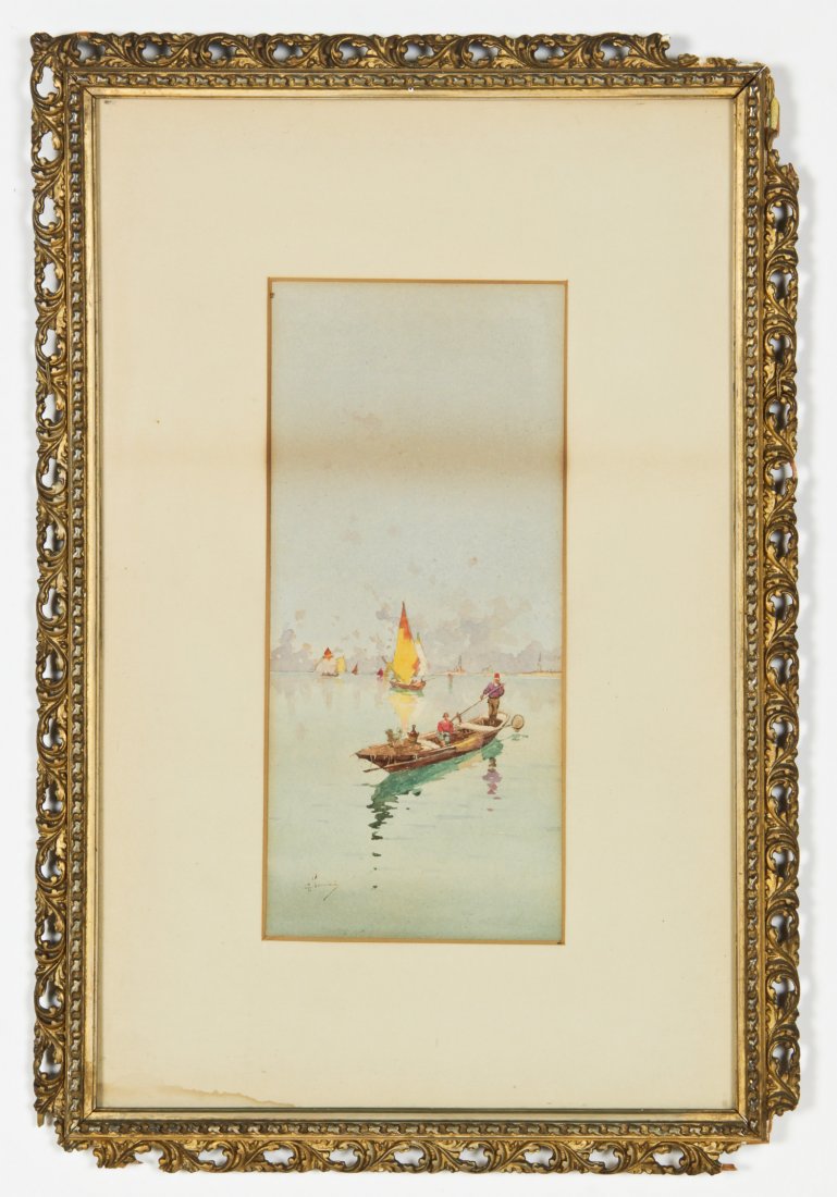 Gian Luciano Sormani (Italian, b. 1867) "Venice": Gian Luciano Sormani (Italian, b. 1867) "Venice", watercolor painting. Size: 14.5" x 6.5", 37 x 17 cm (sight); 25" x 17", 64 x 43 cm (frame).