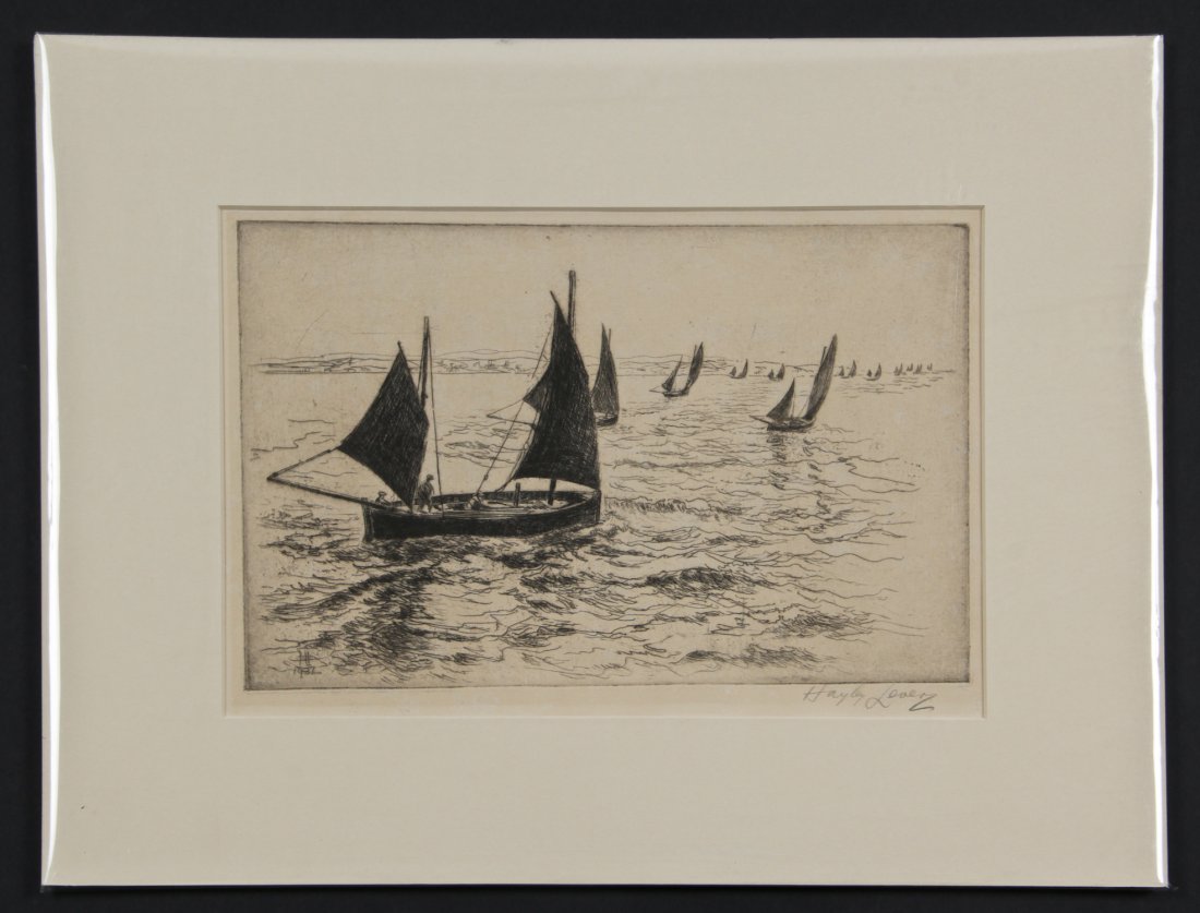 Richard Hayley Lever (American, 1876-1958) "Sailing",: Richard Hayley Lever (American, 1876-1958) "Sailing", 1931, engraving. Size: 7.5" x 10.5", 19 x 27 cm (sight); 12.5" x 16", 32 x 41 cm (mat).