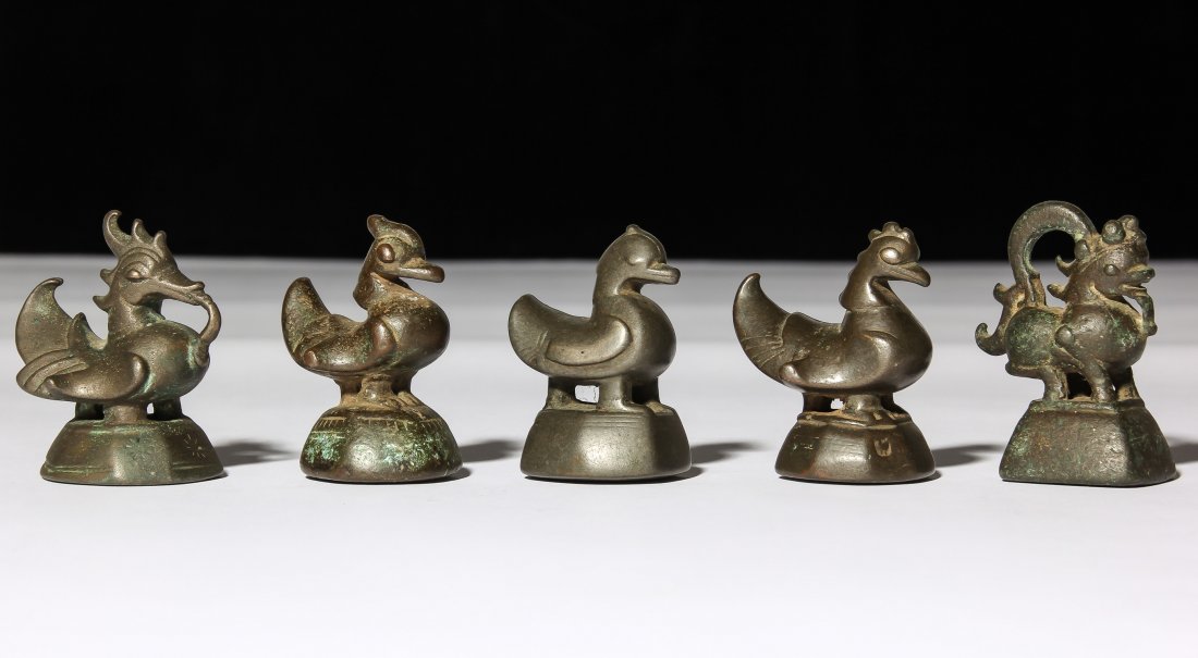 5 Mixed Burmese Bronze Opium Weights, 1800-1900 (1 of 3)