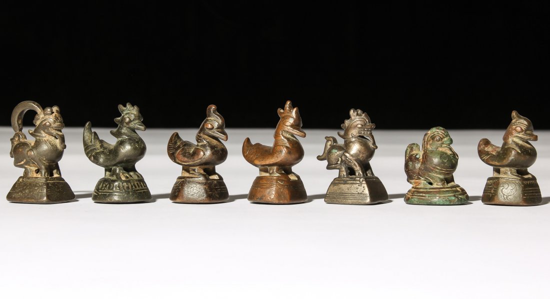7 Mixed Burmese Bronze Opium Weights, 1800-1900 (1 of 3)