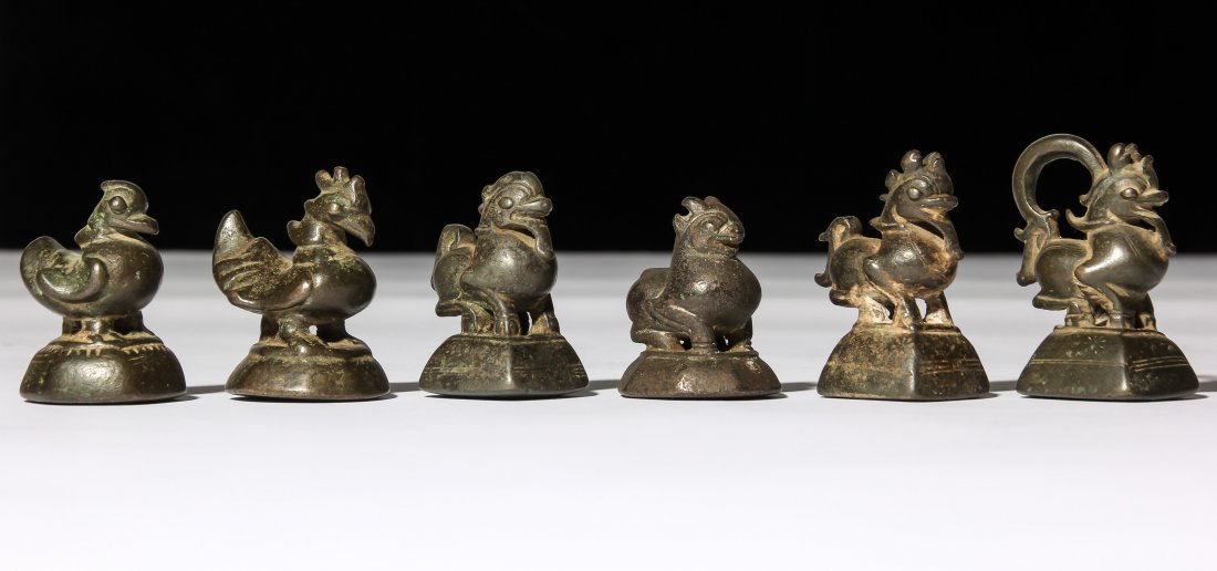 6 Mixed Burmese Bronze Opium Weights, 1800-1900 (1 of 3)