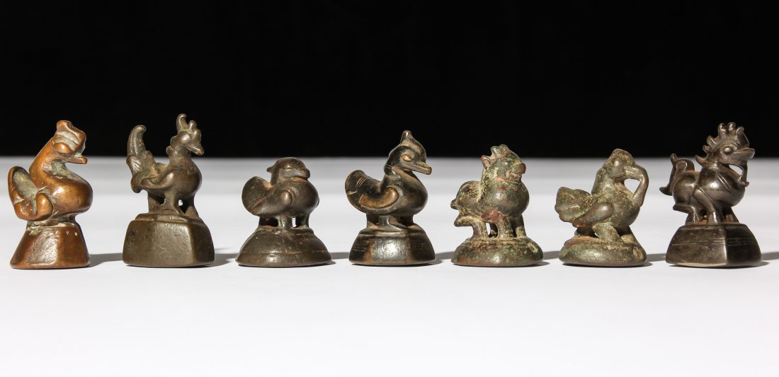 7 Mixed Burmese Bronze Opium Weights, 1800-1900 (1 of 3)