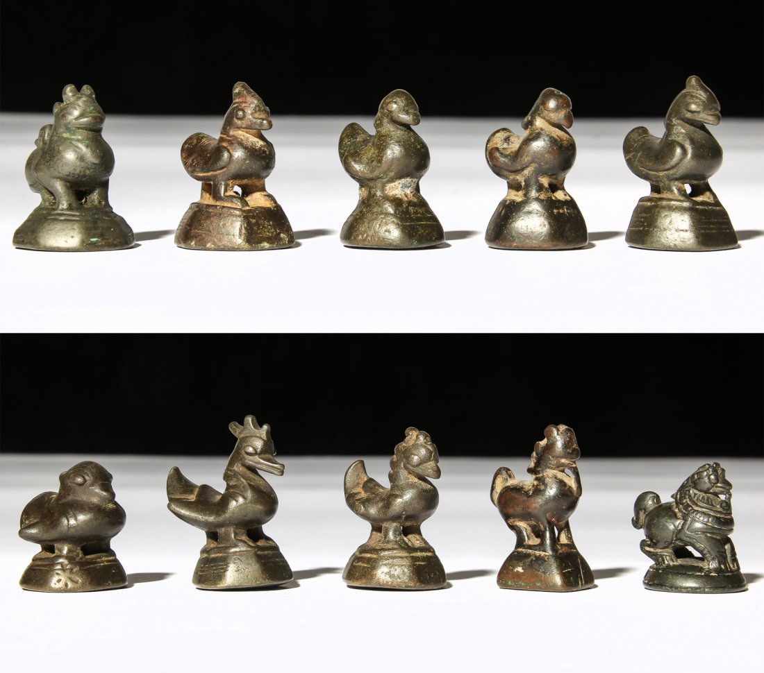 10 Mixed Burmese Bronze Opium Weights, 1800-1900 (1 of 5)