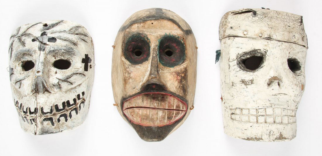 3 Vintage Mexican Skull and Chantolo Dance Masks (1 of 3)