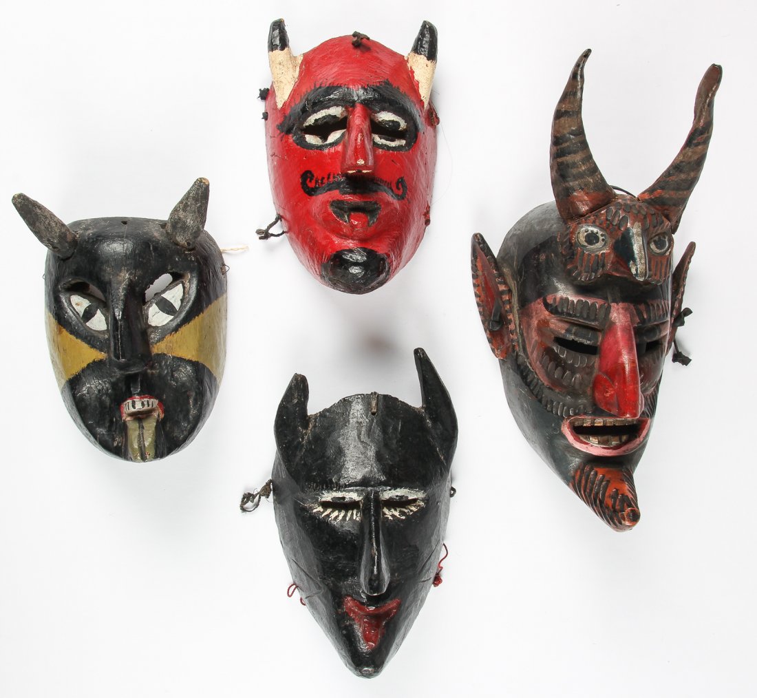 4 Vintage Mexican Diablo/Devil Dance Masks (1 of 3)