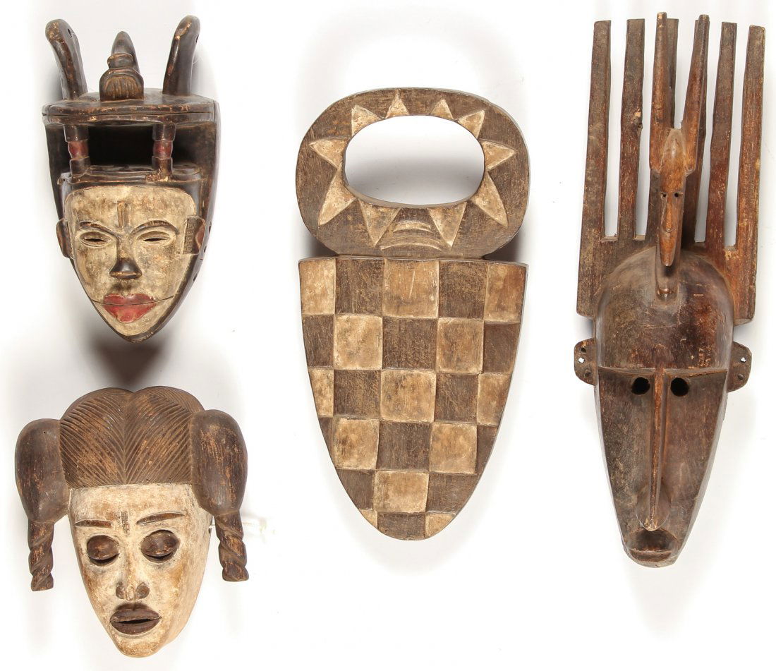 4 African Masks: Ibiobio/Nafana/Anang Mfon/Bambara (1 of 4)