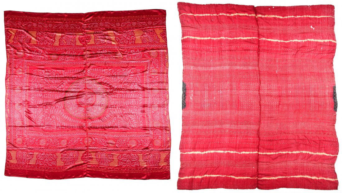Two Bhandani Silk Satin & Chiffon Odhni, Rajasthan (1 of 8)