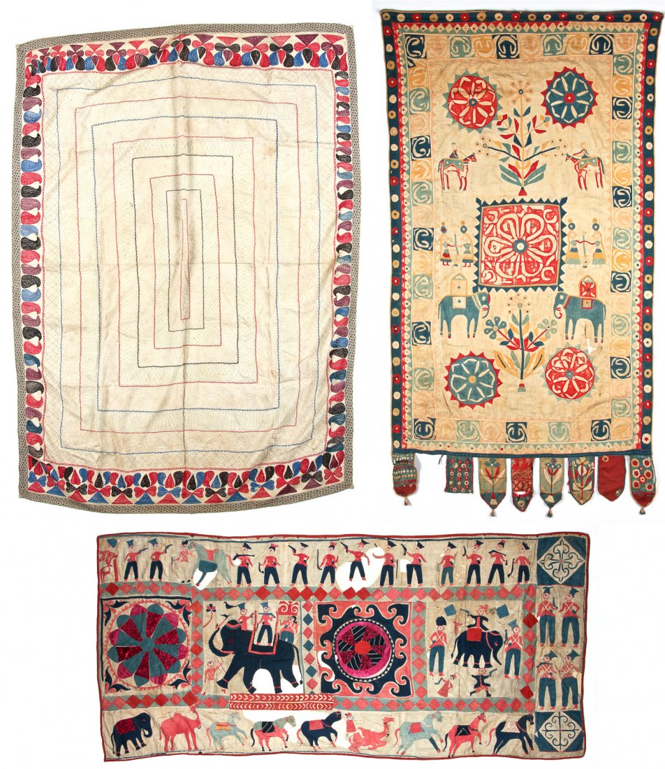 3 Folk Embroideries, Gujarat/Bengal, Ca 1900 (1 of 9)