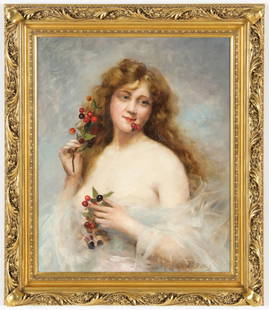 Auguste Emile Bellet (French, 1856-1911) Portrait of a: Auguste Emile Bellet (French, 1856-1911) Portrait of a Lady, oil painting on canvas. Relined, in a period carved gilt frame. Size: 29" x 23.75", 74 x 60 cm (stretcher); 35.25" x 30.25", 90 x 77 cm