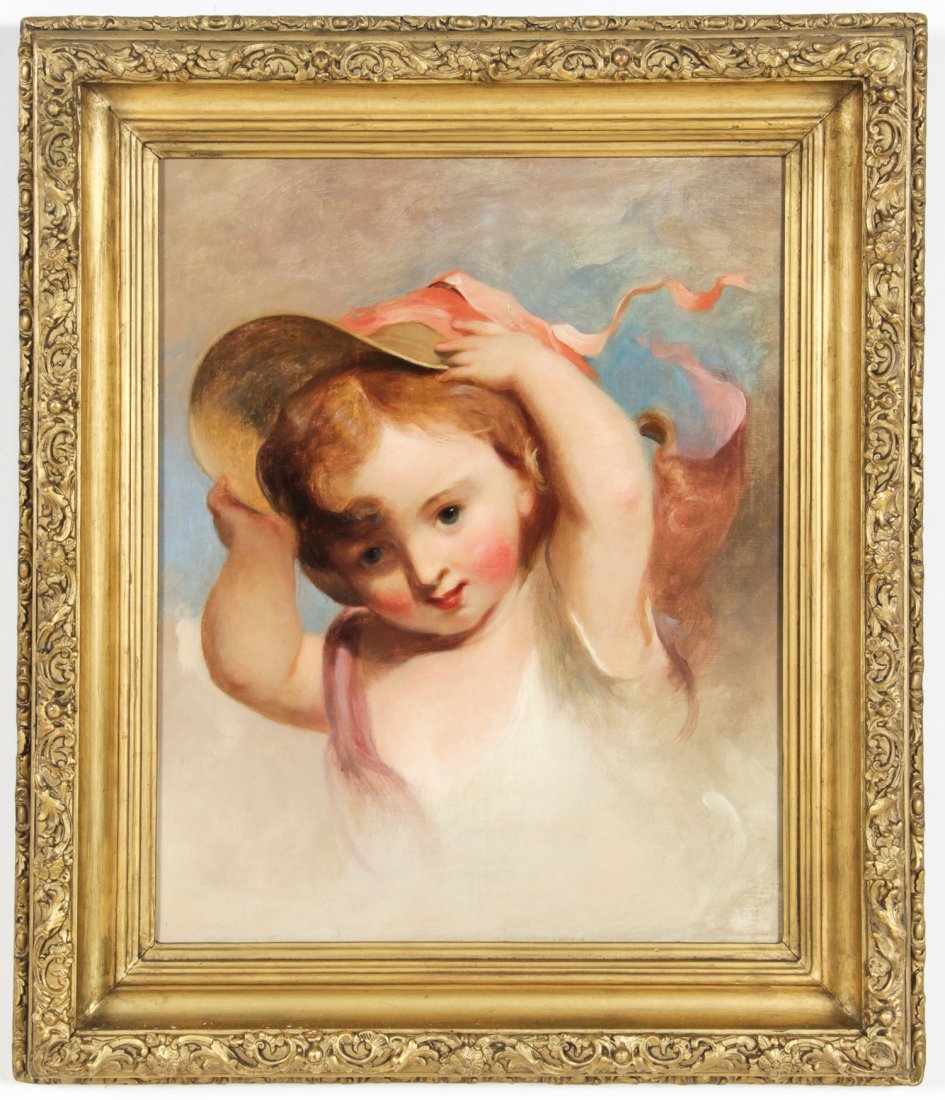 Thomas Sully (American, 1783-1872) "Too Much Wind": Thomas Sully (American, 1783-1872) "Too Much Wind", 1856, oil painting on canvas. Provenance: ex. Collection of the late Herman and Elinor Ellis. Size: 20" x 17", 51 x 43 cm (stretcher); 26" x 22", 66