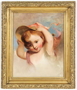 Thomas Sully (American, 1783-1872) "Too Much Wind": Thomas Sully (American, 1783-1872) "Too Much Wind", 1856, oil painting on canvas. Provenance: ex. Collection of the late Herman and Elinor Ellis. Size: 20" x 17", 51 x 43 cm (stretcher); 26" x 22",