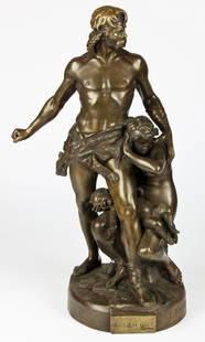 Emile-Andre Boisseau (French, 1842-1923) Bronze Statue: Emile-Andre Boisseau (French, 1842-1923) "La Defense du Foyer", bronze statue. Size: 29" x 17" x 11" (74 x 43 x 28 cm).