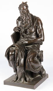 Large 37" High Bronze Moses Sculpture: Large Bronze Moses Sculpture After Michaelangelo's Tomb for Pope Julius II in Rome. Size: 37" x 16" x 17" (94 x 41 x 43 cm).