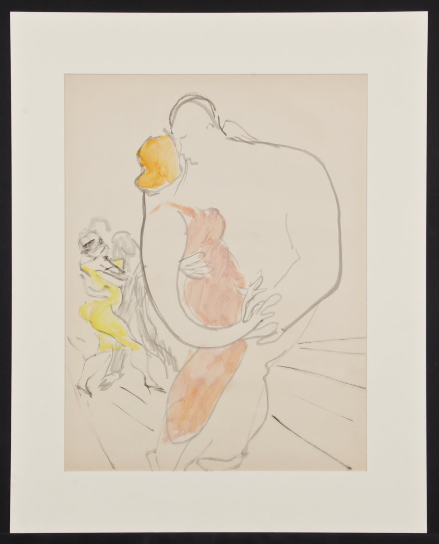 Emlen Pope Etting (American, 1905-1993) Dancers: Emlen Pope Etting (American, 1905-1993) Dancers, mixed media on paper. Size: 23.75" x 18.75", 60 x 48 cm (sheet); 30" x 24", 76 x 61 cm (mat).