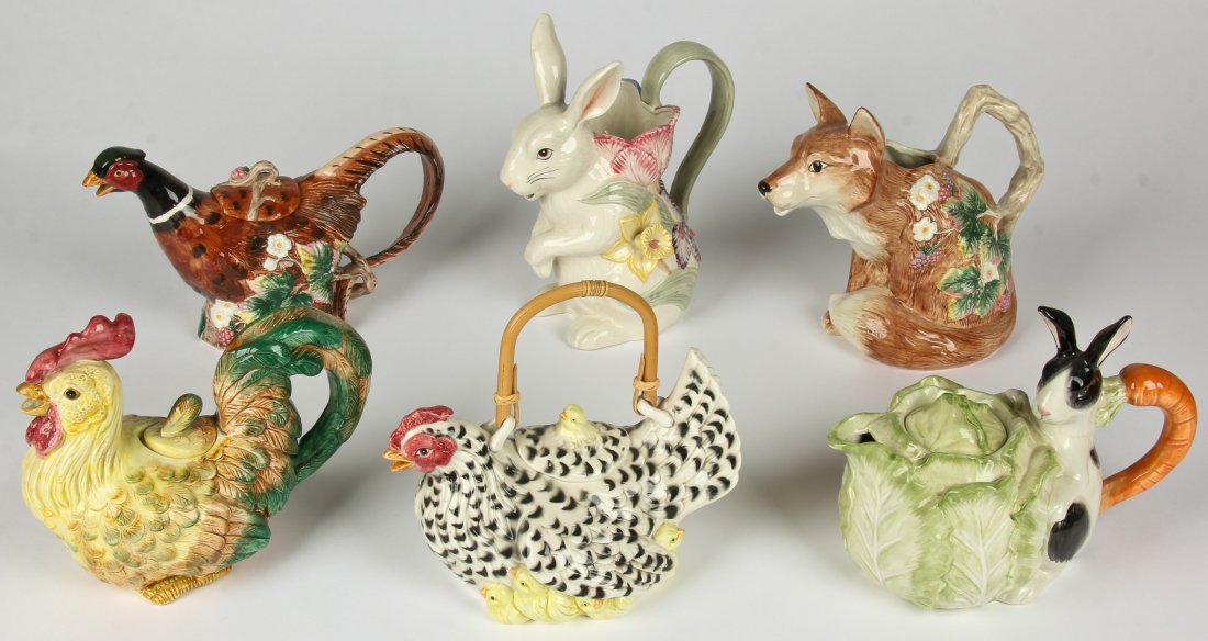 Fitz and Floyd Fauna Porcelain: Fitz and Floyd Porcelain - Fauna. 6 pcs. Largest Size: 9.5" x 11.5" x 6.75" (24 x 29 x 17 cm).