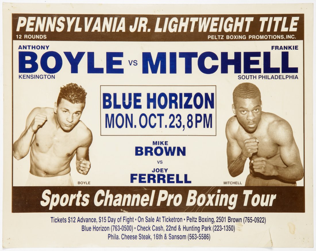 Vintage 1989 Blue Horizon Poster: Vintage 1989 Blue Horizon Poster. Announcing the Pennsylvania Jr. Lightweight Title fight between Anthony Boyle and Frankie Mitchell. Fight was canceled and it took nearly 3 years for the two to meet 