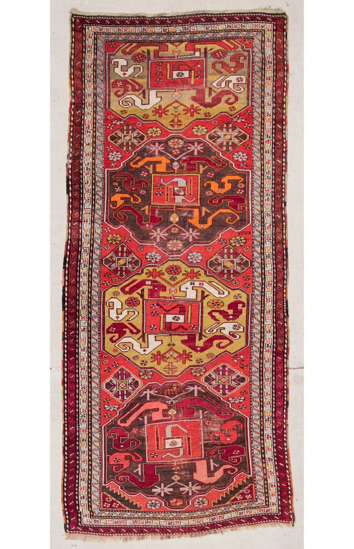 Pinwheel Kazak Rug: 4'4" x 9'7" (132 x 292 cm): Pinwheel Kazak Rug: 4'4" x 9'7" (132 x 292 cm), Caucasus, early 20th c. Montgomery County PA, estate.