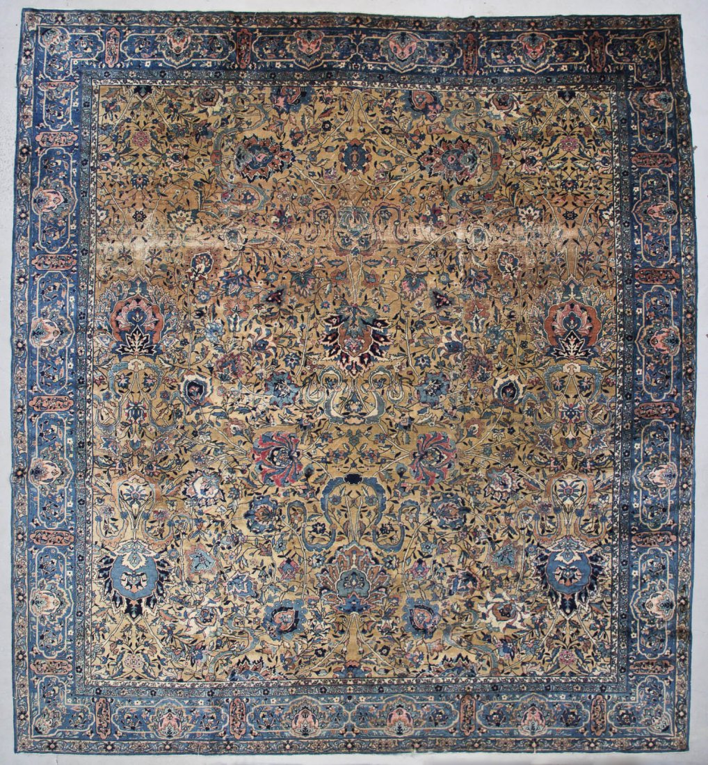 Antique Mansion-Size Agra Rug:13'9" x 15'10"(422 x 475c: Antique Mansion-Size Agra Rug: 13'9" x 15'10" (422 x 475 cm), India, circa 1900, reduced length. Philadelphia Main Line estate.