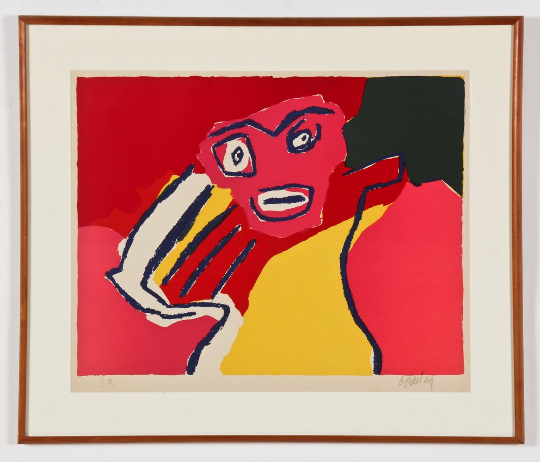 Karel Appel (Dutch, 1921-2006) "Face", 1969: Karel Appel (Dutch, 1921-2006) "Face", 1969, color lithograph, EA, signed. Size: 21" x 26", 53 x 66 cm (sight); 28" x 33", 71 x 84 cm (frame). Provenance: Bob Brand and Liz Werthan, Philadelphia.