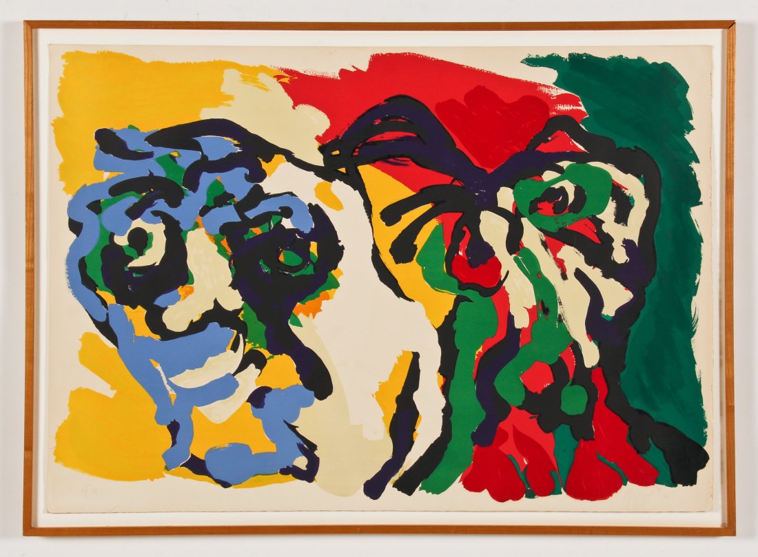 Karel Appel (Dutch, 1921-2006) "Two Heads", 1969, EA: Karel Appel (Dutch, 1921-2006) "Two Heads", 1969, color lithograph, EA, signed. Size: 29.75" x 41.75", 75 x 106 cm (sight); 32.75" x 44.75", 84 x 114 cm (frame). Provenance: Bob Brand and Liz Werthan,
