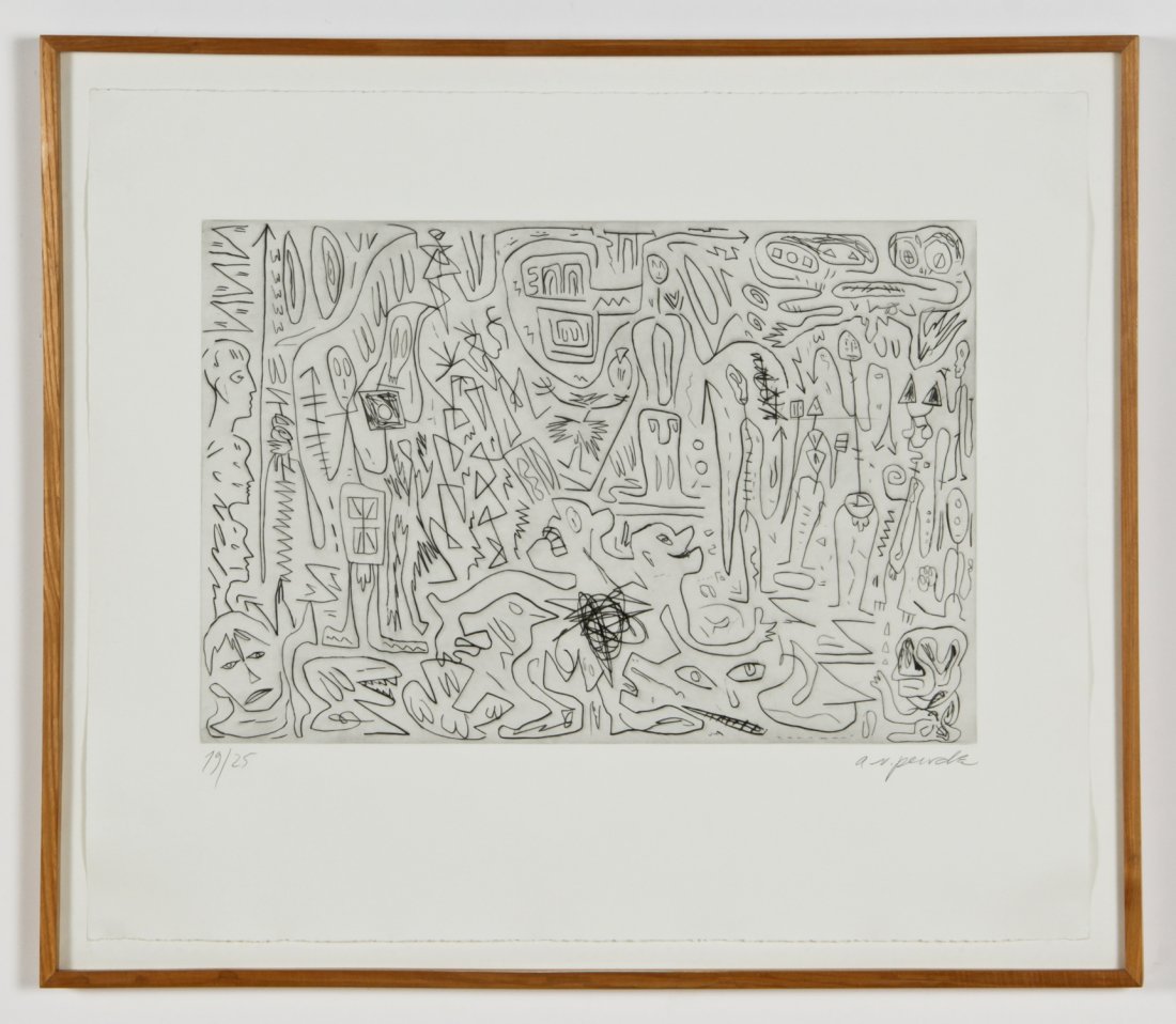 A.R. Penck (German, b. 1939) Etching, 1983: A.R. Penck (German, b. 1939) Untitled, 1983, Etching, from an edition of 25, signed and numbered. Size: 25.25" x 29.75", 64 x 76 cm (sheet); 28.25" x 32.75", 72 x 83 cm (frame). Provenance: Bob Brand