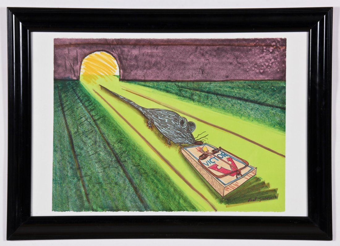 Red Grooms (American, b. 1937) "Mid-Rat", 1981: Red Grooms (American, b. 1937) "Mid-Rat", 1981, color lithograph, from an edition of 88, signed. Size: 22.25" x 30", 56 x 76 cm (sight); 29.75" x 41.5", 75 x 106 cm (frame). Provenance: Bob Brand and 