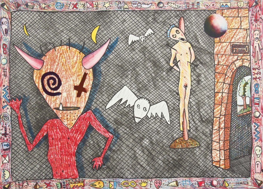 Kenneth J. Hale (American, b. 1948) "Devil & Saint",: Kenneth J. Hale (American, b. 1948) "Devil & Saint", 1980, lithograph, from an edition of 20. Size: 16" x 22", 41 x 56 cm (sheet). Provenance: Bob Brand and Liz Werthan, Philadelphia.