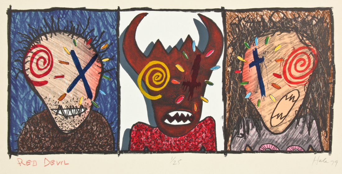 Kenneth J. Hale (American, b. 1948) "Red Devil", 1979: Kenneth J. Hale (American, b. 1948) "Red Devil", 1979, lithograph, from an edition of 25, signed, titled, numbered and dated. Size: 20" x 28", 51 x 71 cm (sheet). Provenance: Bob Brand and Liz Werthan