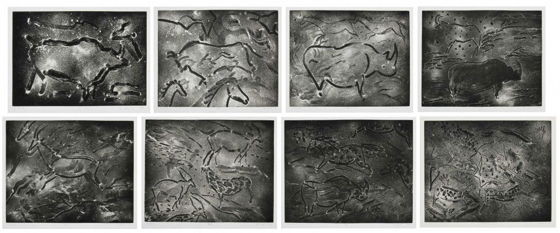 Elaine de Kooning (1919-1989) Portfolio 8 Aquatints: Elaine de Kooning (American, 1919-1989) Portfolio 8 Aquatints, each signed, dated and numbered in pencil along lower margin: Torchlight Cave Drawings, from an edition of 25, 1985. Publisher: Crown Poi