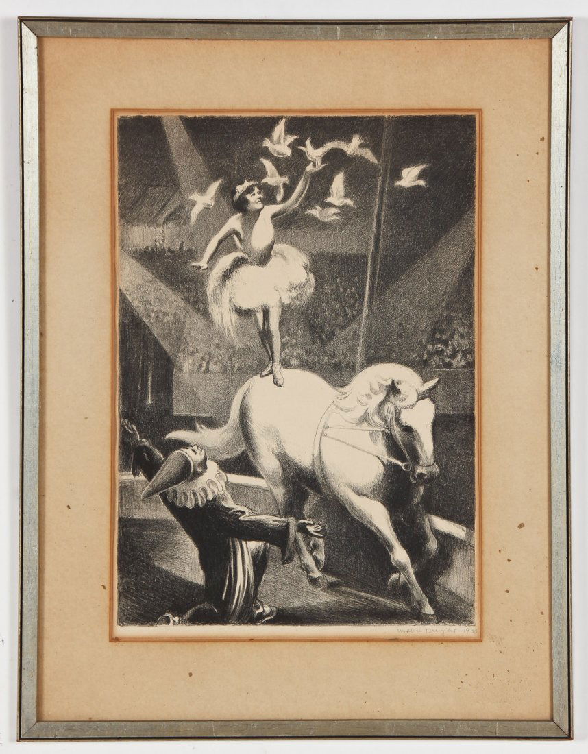 Mabel Dwight (American, 1876-1955) "Circus Act", 1930: Mabel Dwight (American, 1876-1955) "Circus Act", 1930, lithograph, signed and dated. Size: 13.75" x 9.5", 35 x 24 cm (sight); 18.75" x 14.5", 47 x 36 cm (frame). Provenance: Bob Brand and Liz Werthan,