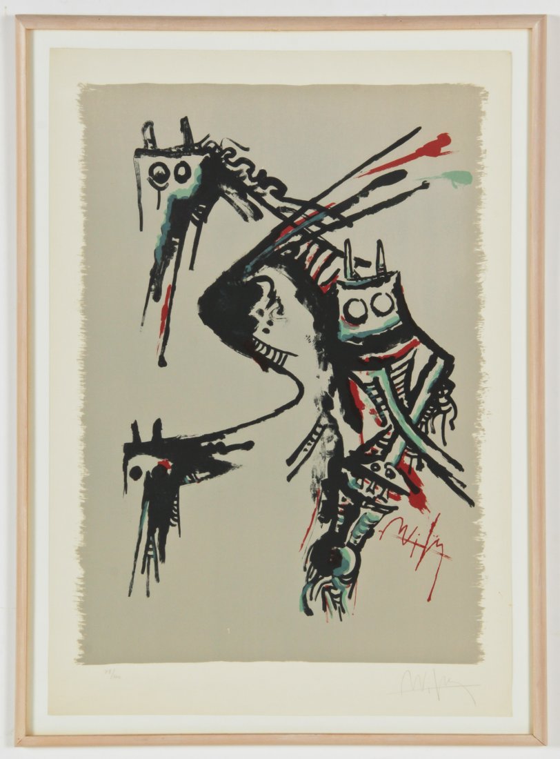Wifredo Lam (Cuban, 1902-1982) Original Etching: Wifredo Lam (Cuban, 1902-1982) Untitled, etching and aquatint, from an edition of 100, signed and numbered. Size: 29" x 20.25", 74 x 51 cm (sheet); 32" x 23.5", 81 x 60 cm (frame). Provenance: Bob Bra