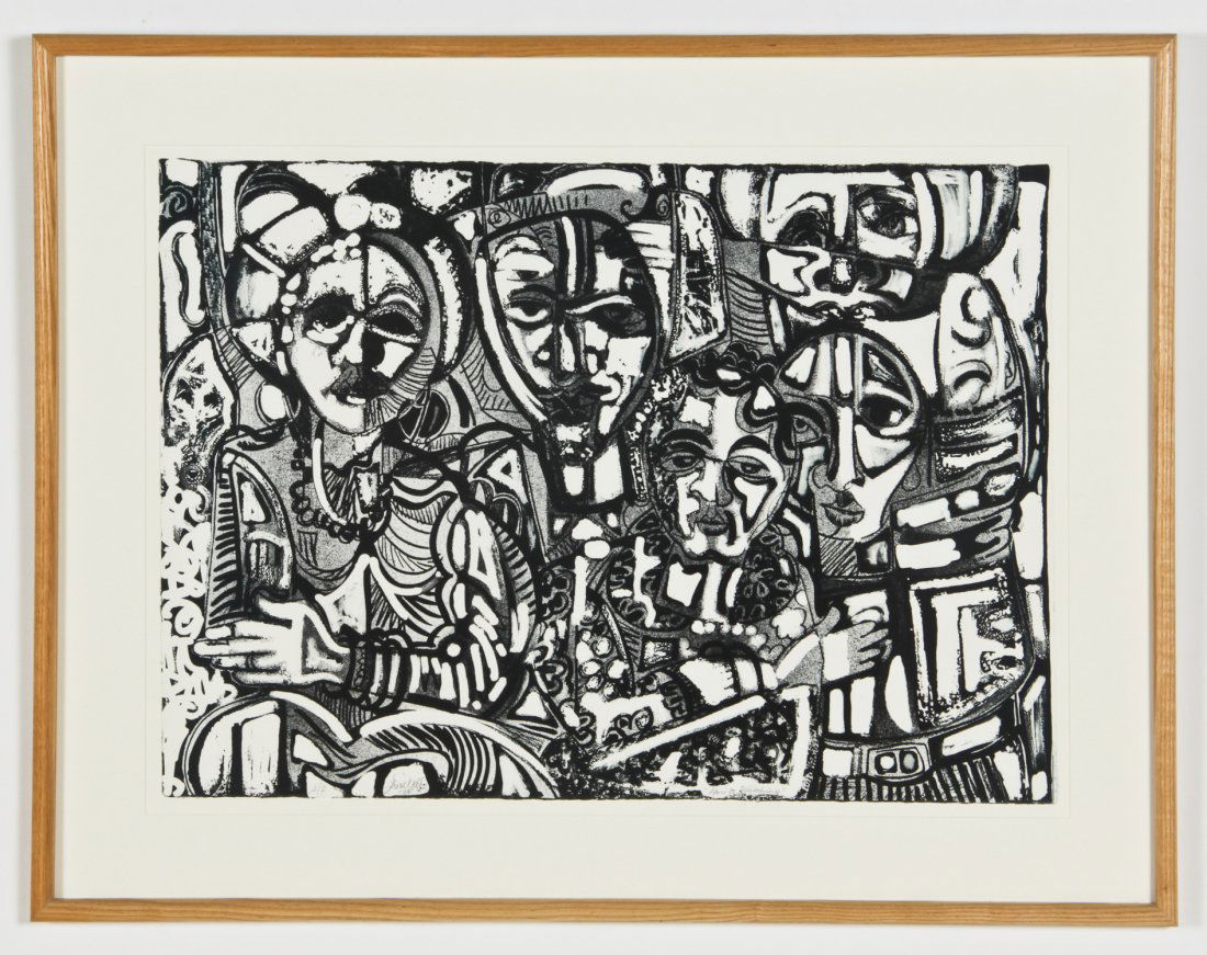 David Driskell (American, b. 1931) "Spirits Watching": David Driskell (American, b. 1931) "Spirits Watching", 1986, lithograph, signed, titled, numbered and dated. Size: 21.5" x 29.75", 55 x 76 cm (sheet); 29.5" x 38.25", 75 x 97 cm (frame). Provenance: B