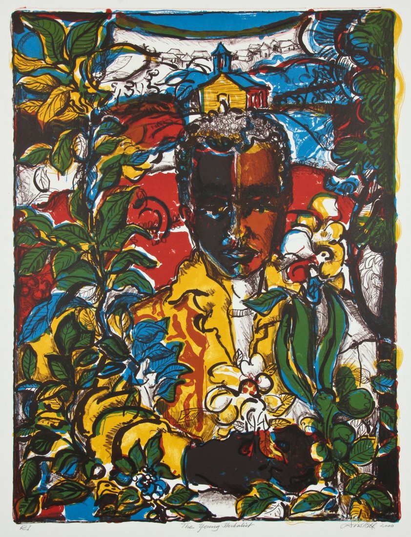 David Driskell (American, b. 1931) "The Young: David Driskell (American, b. 1931) "The Young Herbalist", 2000, color lithograph, signed, titled, dated and numbered "RI". Size: 30" x 22.25", 76 x 57 cm (sheet). Provenance: Bob Brand and Liz Werthan