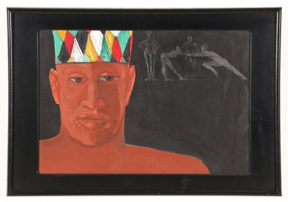 James Brantley (American, 20th c.) "A Crown of Many: James Brantley (American, 20th c.) "A Crown of Many Colors", acrylic and graphite painting on board. Size: 19.75" x 29.25", 50 x 74 cm (sight); 26.5" x 38.5", 67 x 97 cm (frame). Provenance: Bob Brand