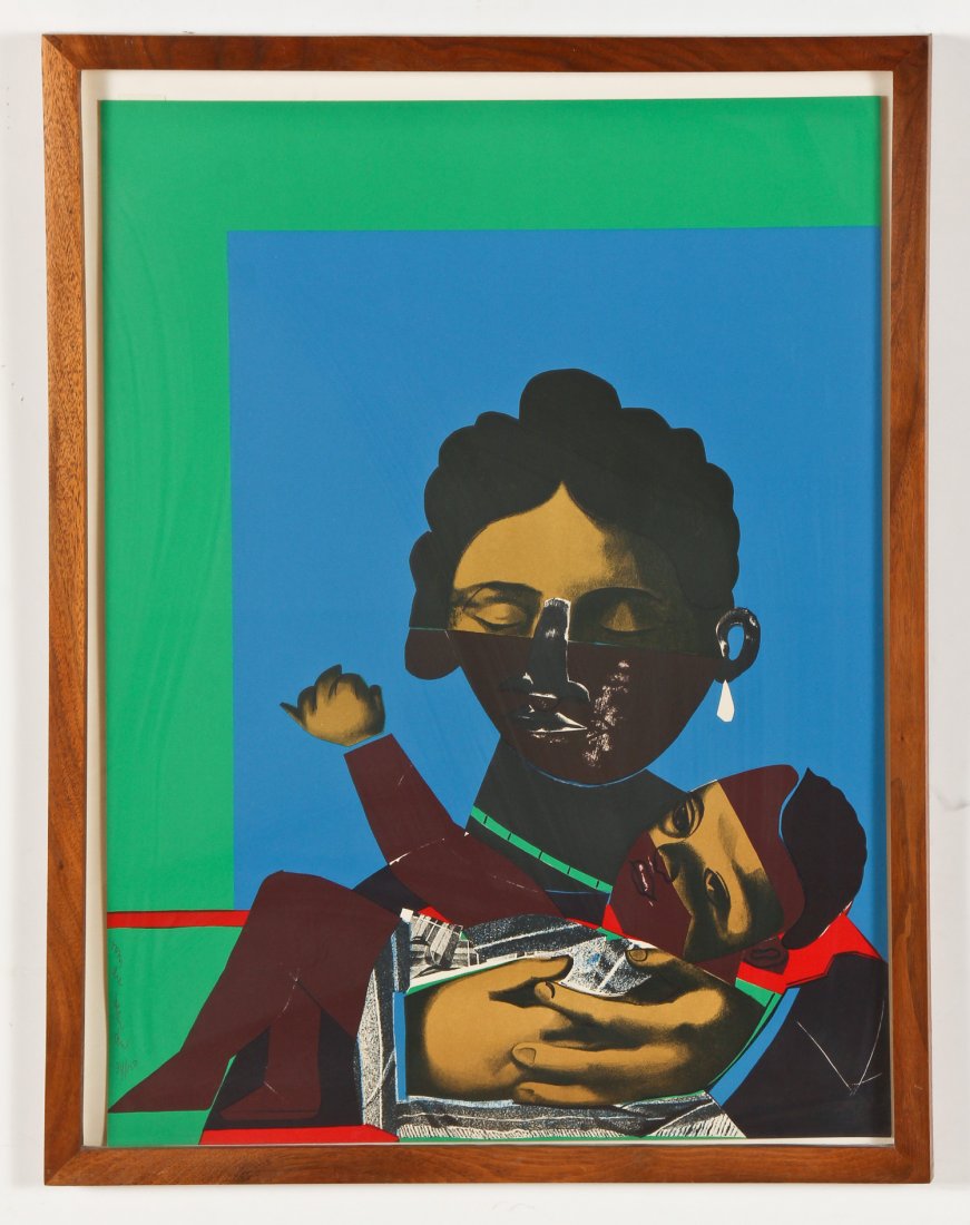 Romare Bearden (American, 1911-1988) "Mother and Child": Romare Bearden (American, 1911-1988) "Mother and Child" (from the portfolio Conspiracy: The Artist as Witness), 1970, screenprint from an edition of 150, signed and numbered. Size: 24" x 18", 61 x 46 