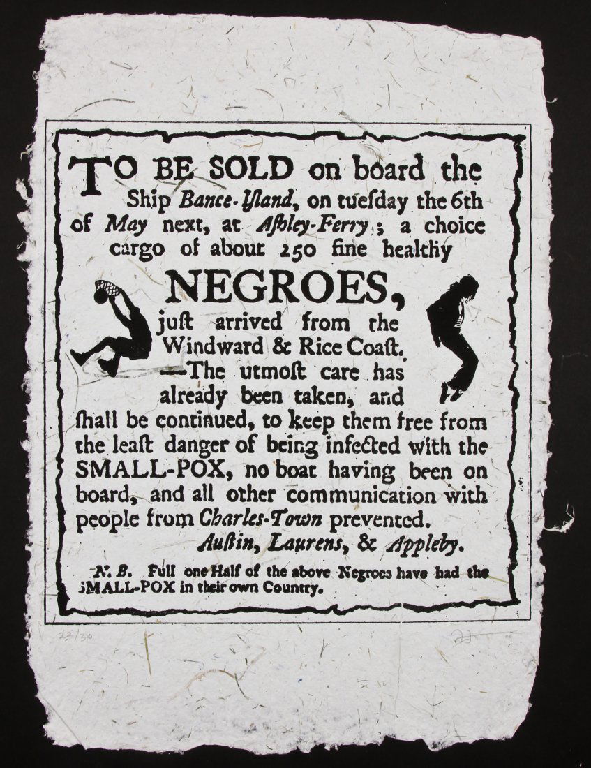 Hank Willis Thomas (American, b. 1976) "To Be Sold": Hank Willis Thomas (American, b. 1976) "To Be Sold", 2009, relief print, from an edition of 30, signed, numbered and dated. Size: 24.25" x 17.5", 62 x 44 cm (sheet). Provenance: Bob Brand and Liz Wert