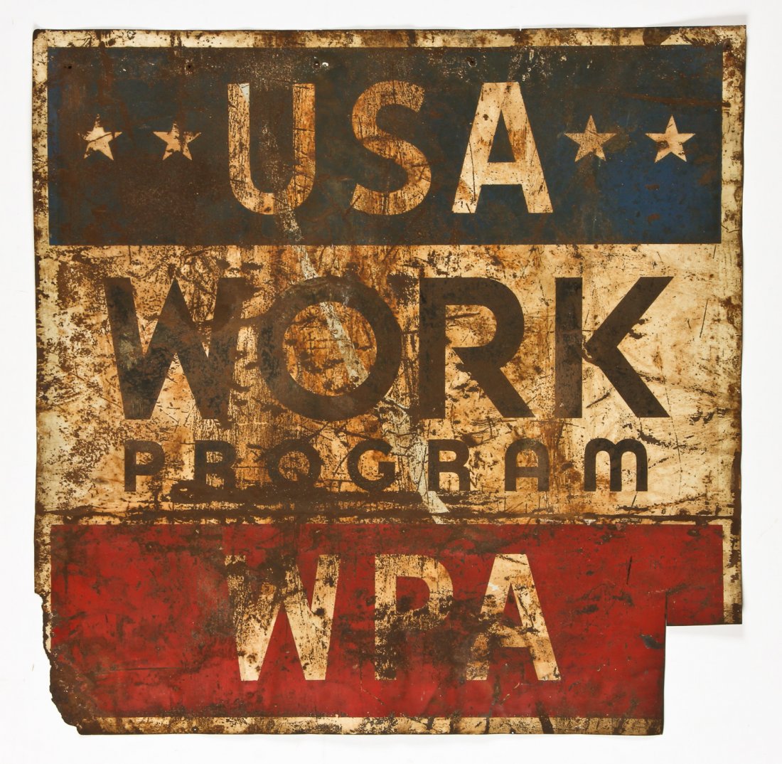 WPA Work Program Metal Sign, c. 1937: WPA Work Program Metal Sign, c. 1937. Size: 32" x 32" (81 x 81 cm). Provenance: Bob Brand and Liz Werthan, Philadelphia.