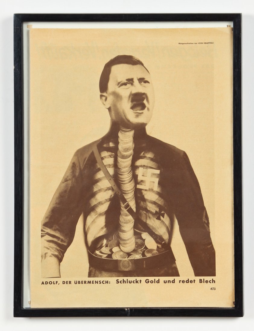 John Heartfield (German, 1891-1968) "Adolf, der: John Heartfield (German, 1891-1968) "Adolf, der ubermensch: Schluckt Gold und redet Blech", photomontage from AIZ (Arbeiter-Illustrierte-Zeitung), offset lithographic magazine, 1932. Size: 15.25" x 11
