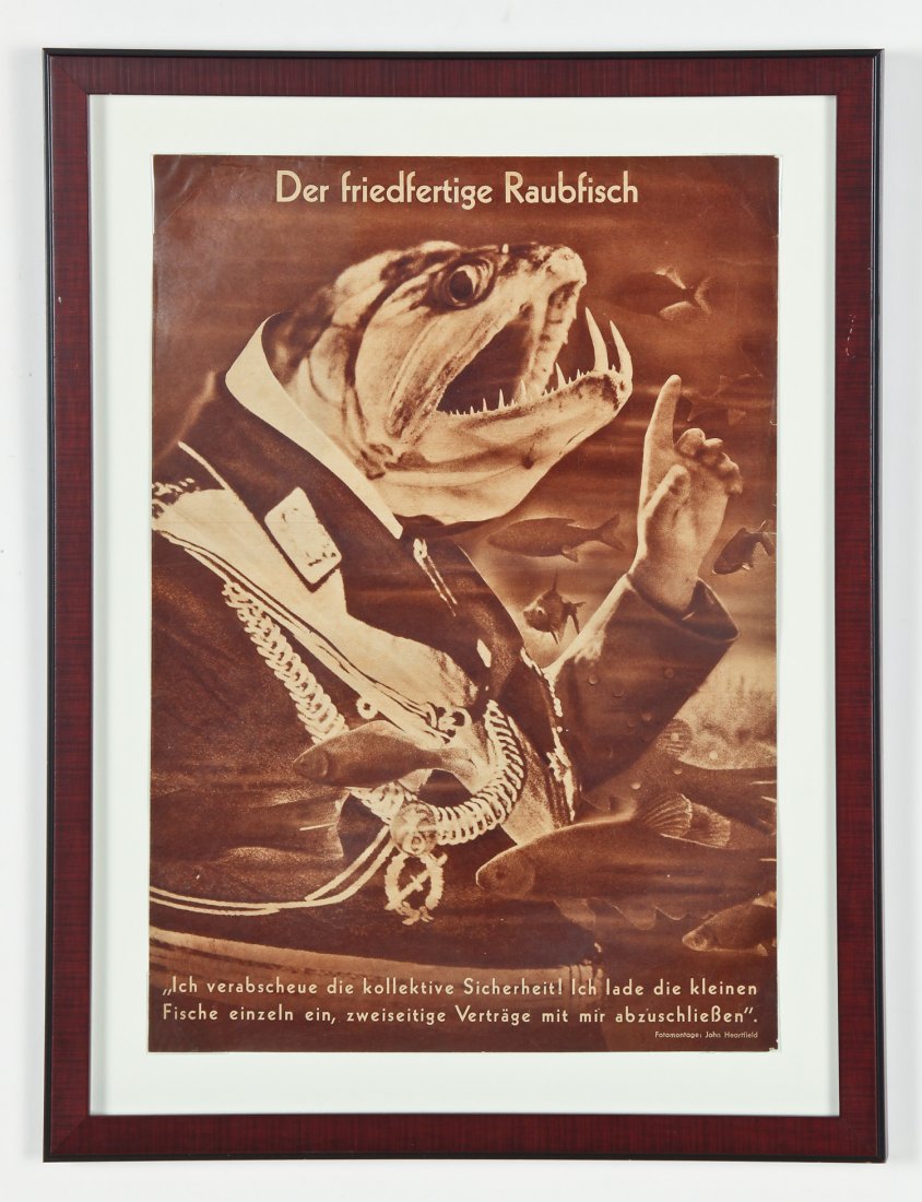 John Heartfield (German, 1891-1968) "Der Friedfertige: John Heartfield (German, 1891-1968) "Der Friedfertige Raubfisch", photomontage from AIZ (Arbeiter-Illustrierte-Zeitung), offset lithographic magazine, 1937. Size: 14.75" x 10.25", 37 x 26 cm (sheet); 