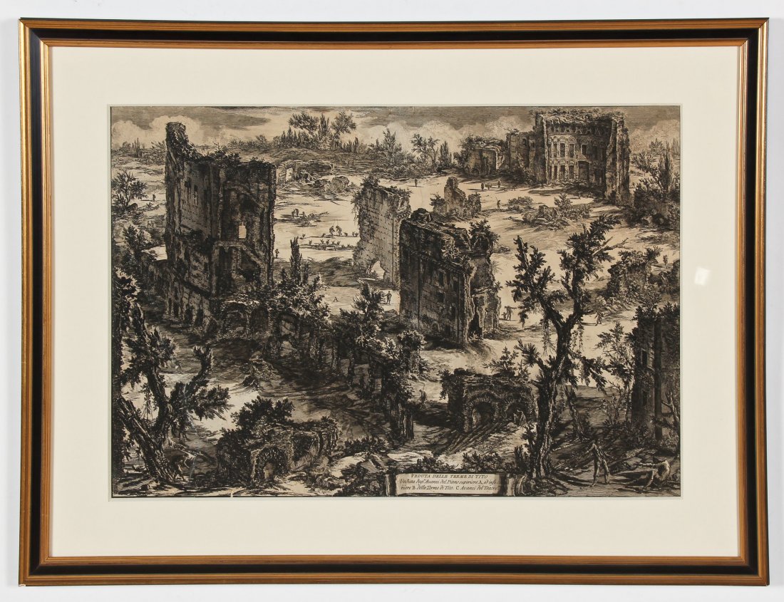 Giovanni Battista Piranesi (1720-1778) "View of the: Giovanni Battista Piranesi (Italian, 1720-1778) "View of the Baths of Trajan" (Veduta delle Terme de Tito), Rome 1775, Etching. Size: Size: 19" x 27.5", 48 x 69 cm (sight); 27.5" x 36", 69 x 92 cm (fr