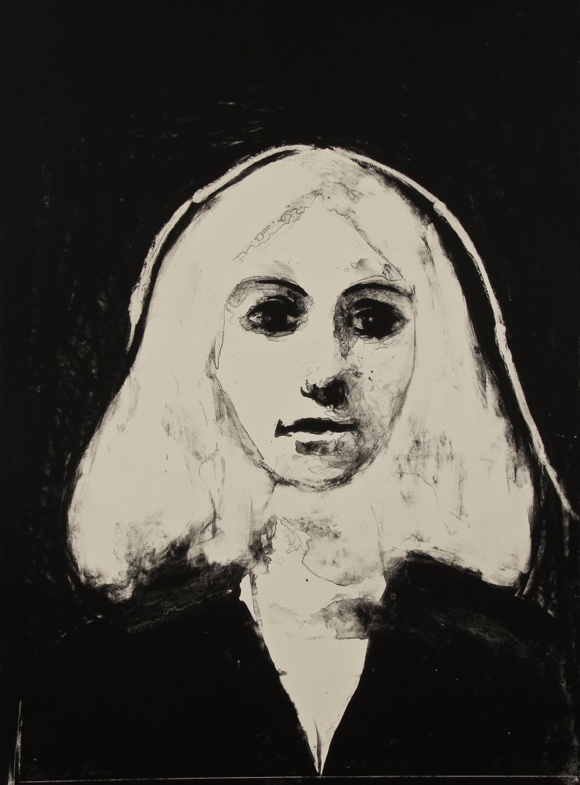 Nathan Oliveira (American, 1928) "White Lady", 1964: Nathan Oliveira (American, 1928) "White Lady", 1964, lithograph, signed and titled. Edition: bon a tirer. Size: 30" x 22.25", 76 x 57 cm (sheet). Provenance: Bob Brand and Liz Werthan, Philadelphia.