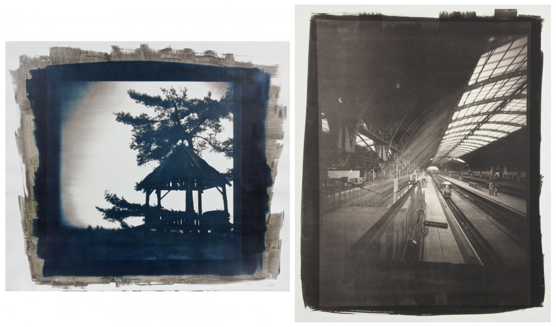 Laurie Beck-Peterson (American, 20th c.) Two Non Silver: Laurie Beck-Peterson (American, 20th c.) Two Non Silver, Alternative Process Photographs: 1) "Hut", signed. Size: 22" x 30", 56 x 76 cm (sheet); 2) "Hammersmith and City Line", signed. Size: 30" x 22.