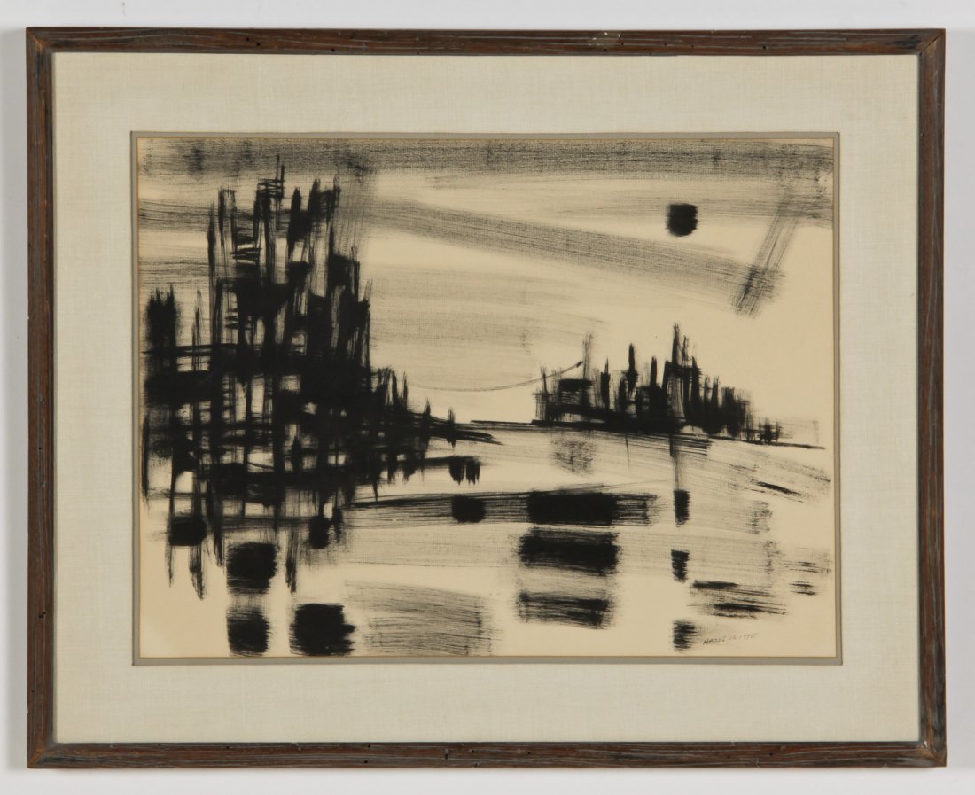 Hazel Witte (American, 20th c.) Untitled (Landscape),: Hazel Witte (American, 20th c.) Untitled (Landscape), 1962, oil painting on paper, signed. Size: 17.25" x 23.25", 44 x 59 cm (sight); 24.75" x 30.75", 63 x 78 cm (frame). Provenance: Bob Brand and Liz